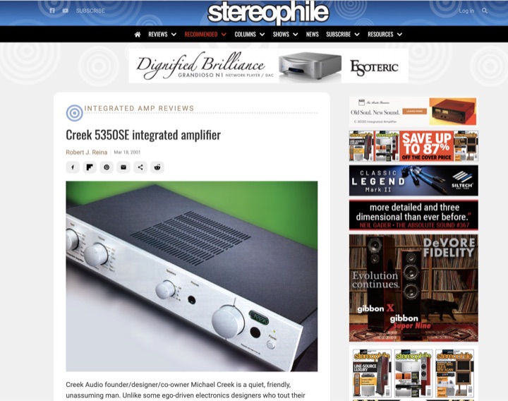 Stereophile review: Creek 5350SE integrated amplifier